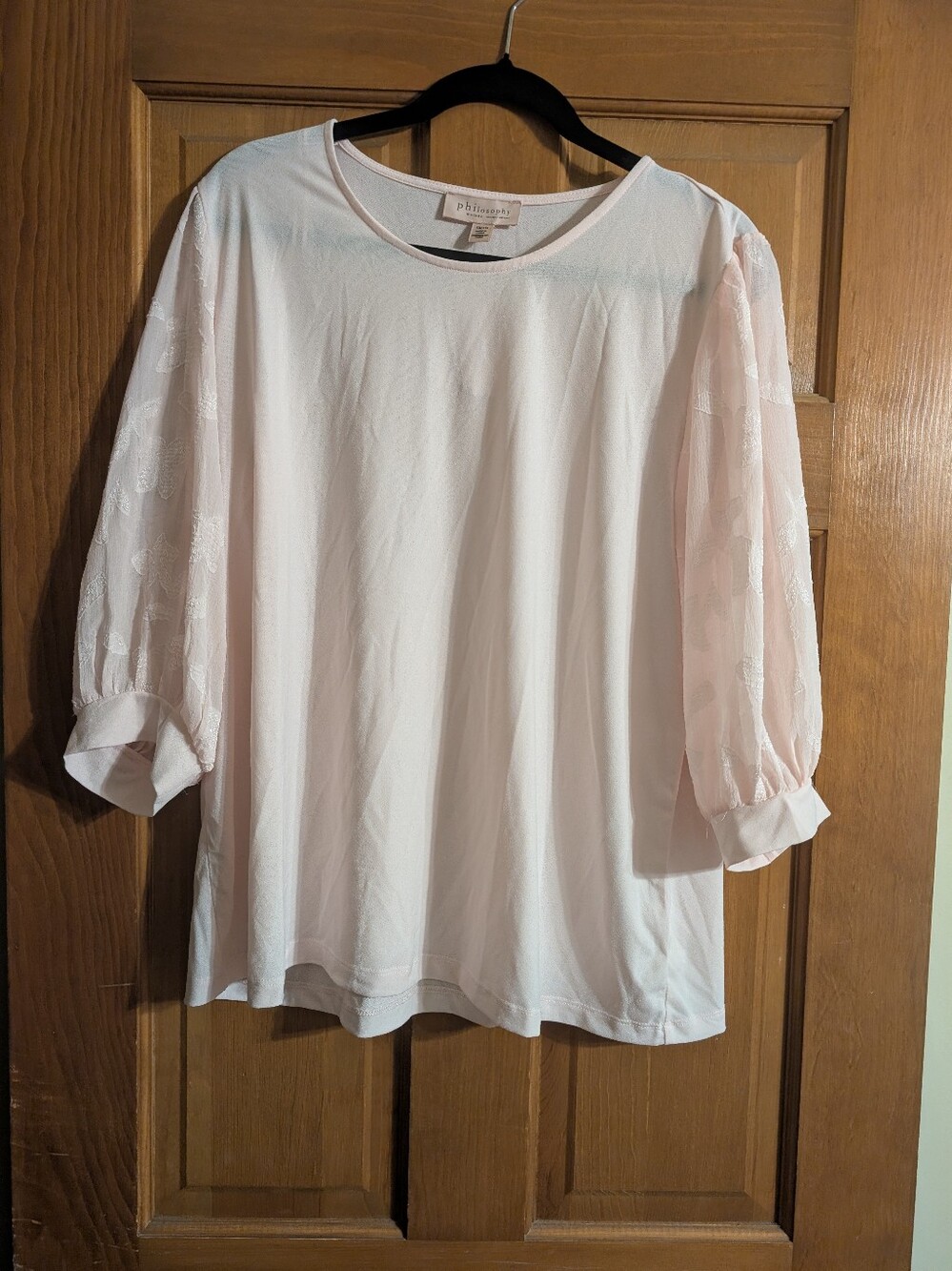 Philosophy Light Pink Semi-Sheer Puff Sleeve Blouse